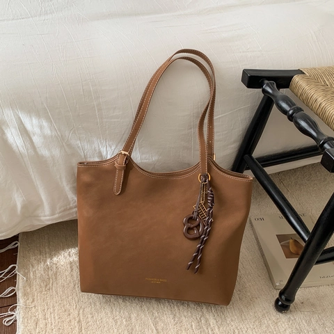Vintage Σουέτ PU Δερμάτινη Τσάντα Tote Μεγάλη Χωρητικότητα Μινιμαλιστική Τσάντα Ώμου Με Αντίθεση Ραφών Για Γυναίκες