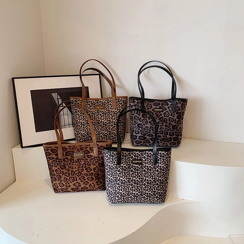 Borsa Tote Stampa Leopardata Pelle PU Grande Capacità Borsa A Spalla Vintage Per Donne Pendolare Scuola