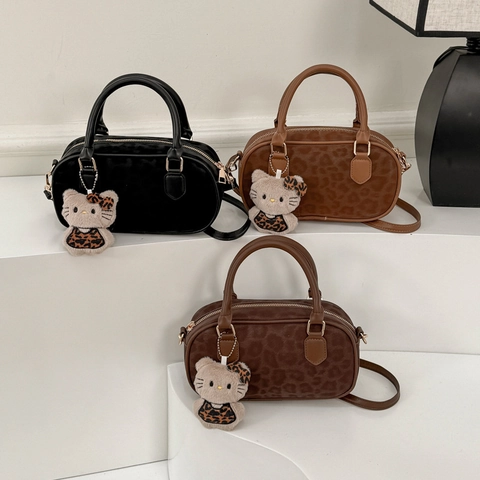 Borsa Boston Donna Retro Stampa Leopardata in Pelle PU Borsa a Mano Tracolla Urban Semplice Moda Pendolare Borsa
