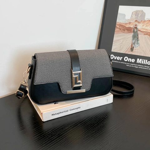Borsa A Spalla Donna Pelle PU Patchwork Intrecciato Fibbia Geometrica Borsa A Tracolla Alla Moda Versatile Borsa Sottobraccio Elegante