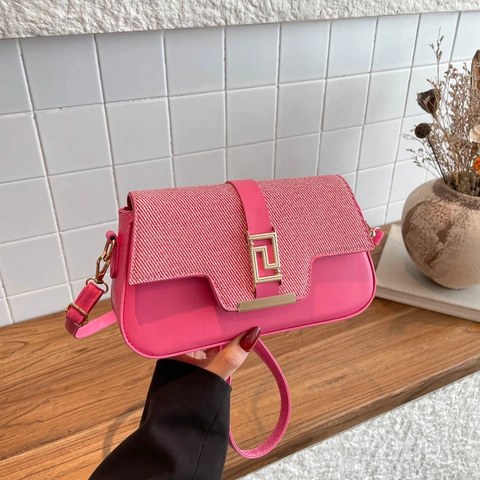 Fashion PU Leather Woven Patchwork Shoulder Bag Geometric Gold Buckle Square Crossbody Bag For Women Daily Casual Handbag