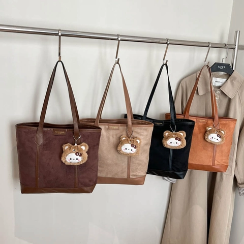 Borsa Tote In Pelle Scamosciata Texture PU Grande Capacità Donna Borsa A Spalla Casual Lavoro Viaggio Versatile