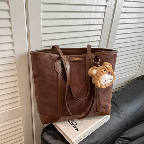 Borsa Tote In Pelle Scamosciata Texture PU Grande Capacità Donna Borsa A Spalla Casual Lavoro Viaggio Versatile