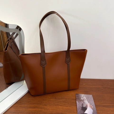 Bolso de Mano para Mujer de Cuero Sintético Gran Capacidad Minimalista Vintage Viaje Bolso de Hombro para Trabajo Oficina
