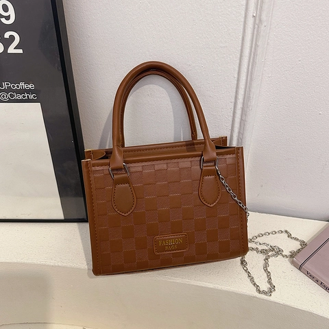 Borsa Tote In Pelle PU Con Motivo A Scacchi E Tracolla A Catena In Metallo Piccola Borsa Quadrata Retrò Per Donna Casual
