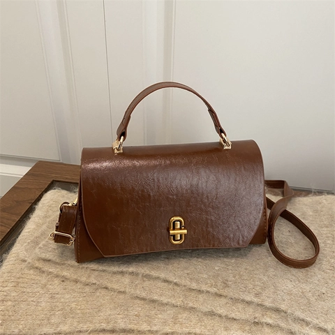 Borsa A Spalla Da Donna In Pelle PU Retro Patta Quadrata Con Manico Superiore Elegante Minimalista Chiusura In Metallo