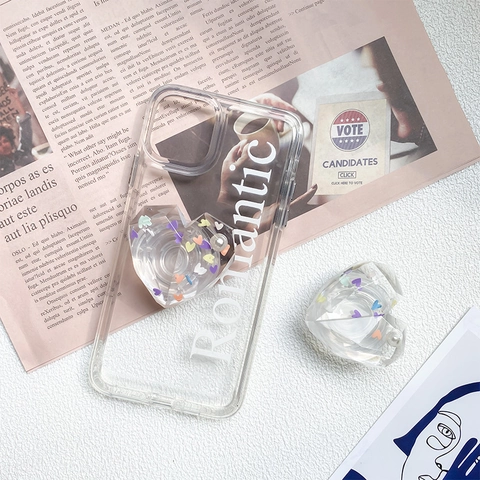 Supporto Per Telefono A Forma Di Cuore Trasparente Taglio Diamante Resina Con Paillettes Colorate E Perla Artificial Adesivo