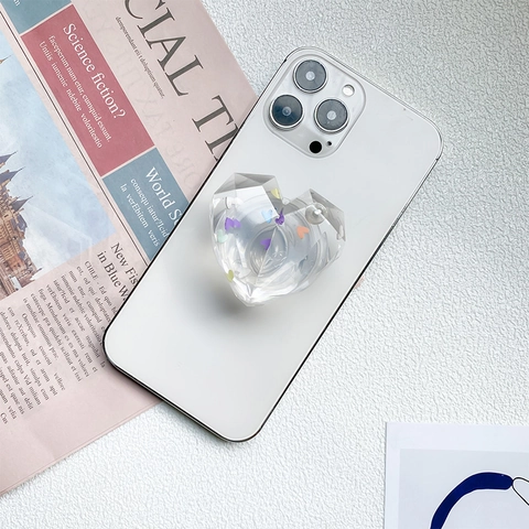 Supporto Per Telefono A Forma Di Cuore Trasparente Taglio Diamante Resina Con Paillettes Colorate E Perla Artificial Adesivo
