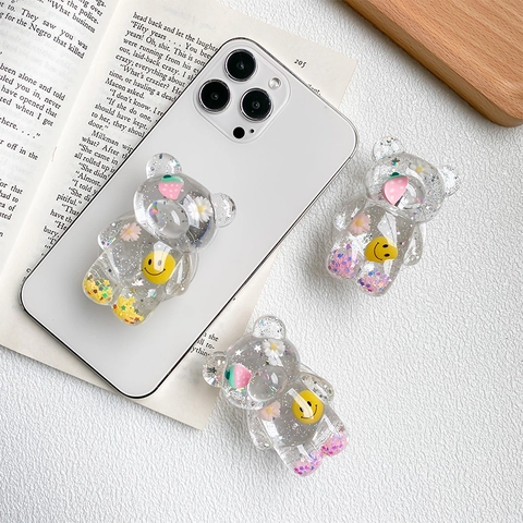 Süßer Bärenförmiger Handy Griptok Transparentes Harz Ausziehbarer Ständer Glitzer Stern Pailletten Kreativ Kawaii Halter