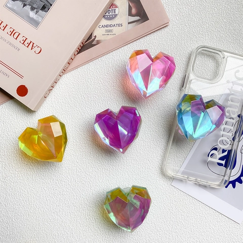 Herz Handyhalterung Ausziehbarer Sockel Irisierend Aurora Laser Facettiert Acryl Transparent Universelles Zubehör
