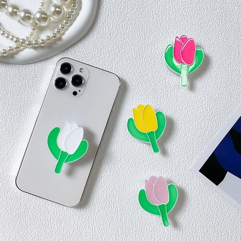 Tulpenblüte Handy Halterung Ausziehbar Klappbar Selbstklebend Universal Standfuß Süßes Florales Design
