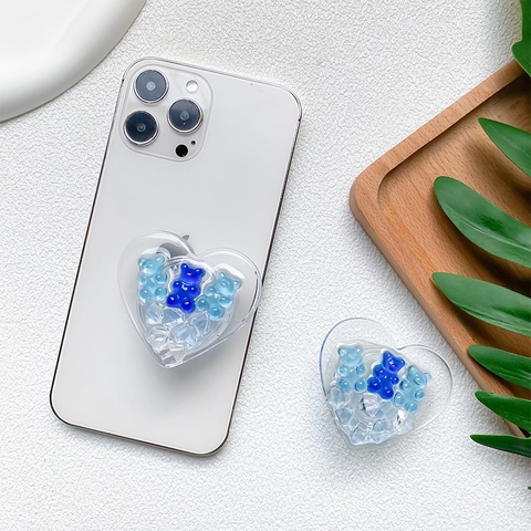 Heart Shape Phone Grip Holder Stand Resin Gummy Bear Ice Cube Retractable Collapsible Socket For Smartphones