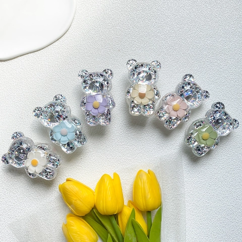 Supporto Per Telefono Orso Carino Glitter Resina Paillettes Fiore Griptok Espandibile Presa Per Smartphone