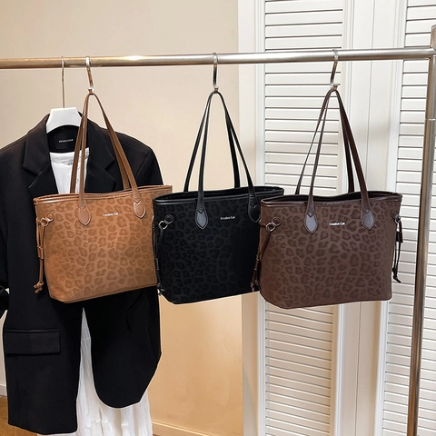 Leopardenmuster Tote Bag PU Leder Große Kapazität Schultertasche Unterachseltasche Urban Chic Damen