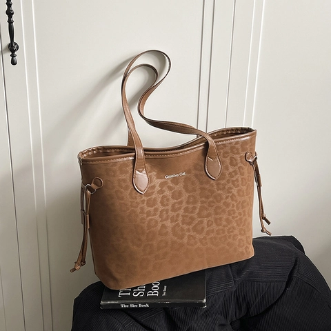 Leopardenmuster Tote Bag PU Leder Große Kapazität Schultertasche Unterachseltasche Urban Chic Damen