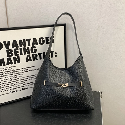 Borsa a Spalla Hobo da Donna Minimalista in Pelle PU con Trama Intrecciata Borsa a Secchiello per Pendolari a Grande Capacità
