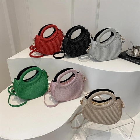 Bolso De Hombro Creciente Para Mujer Brillo Plisado Vertical Asa Redonda Fiesta De Noche Moda Bolso De Mano Cruzado