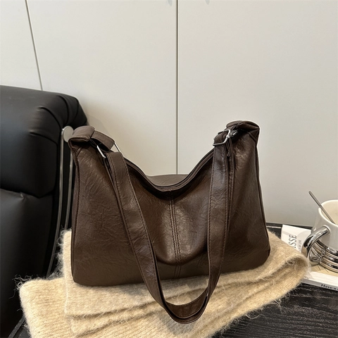 Dames Hobo Schoudertas Grote Capaciteit PU Leer Retro Minimalistische Tote Handtas Voor Dagelijks Gebruik