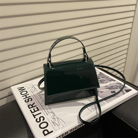 Mini Square Bag Patent Leather Shiny Crossbody Shoulder Handbag For Women Solid Color Small Purse Fashion
