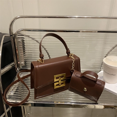 Dames Schoudertas Chique PU Leren Handtas Met Mini Tasje En Gouden Gesp Modieuze Crossbodytas Voor Dagelijks Gebruik