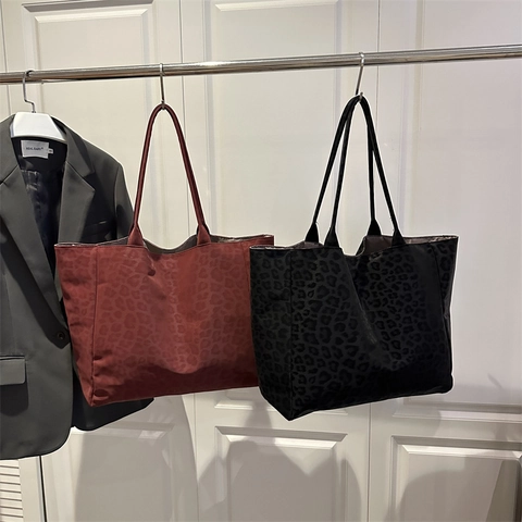 Leopardenmuster Große Tragetasche Für Damen Retro Lässig Synthetikfaser Umhängetasche Herbst Winter Pendeln Handtasche