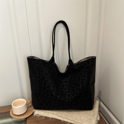 Damen Große Kapazität Tragetasche Mit Leopardenmuster Einfache Lässige Mode Schultertasche Weiche Handtasche