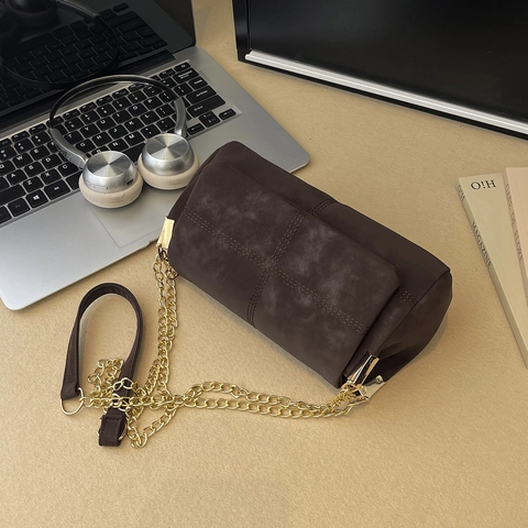 Borsa A Spalla Da Donna Texture Scamosciata Borsa A Tracolla Con Catena Punto Croce Retro Borsa A Mano Minimalista