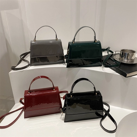 Moda Bolso Bandolera de Cuero de Patente para Mujer Mini Bolso de Hombro Cuadrado con Asa Superior Cierre Magnético Color Sólido Elegante Bolso Diario