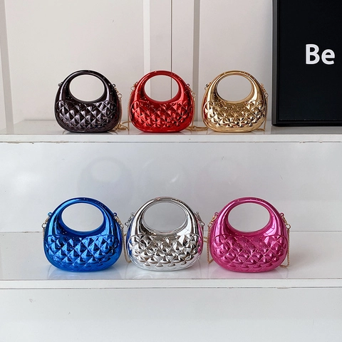Petit Sac À Épaule Acrylique Rigide Matelassé Métallique Main Avec Chaîne En Métal Doré Soirée Femme