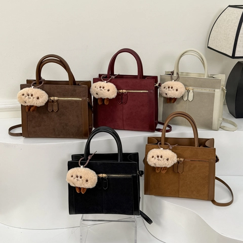 Borsa A Spalla Da Donna In Pelle PU Scamosciata Retro Grande Capacità Borsa A Mano Tote Vintage Pendolare