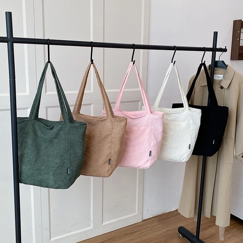 Corduroy Tote Bag Grote Capaciteit Retro Schoudertas Voor Dames Casual Boodschappen School Reistas