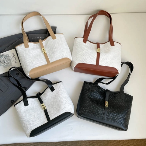 Borsa Tote In Pelle PU Intrecciata Grande Capacità Borsa A Spalla Con Chiusura In Metallo Per Donna Ufficio Quotidiano