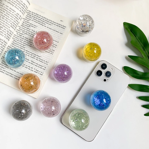 Kristallen Bol Telefoon Stopcontact Grip Glinsterende Goudfolie Hars Uitbreidbare Standaard Lijmhouder Esthetisch Accessoire