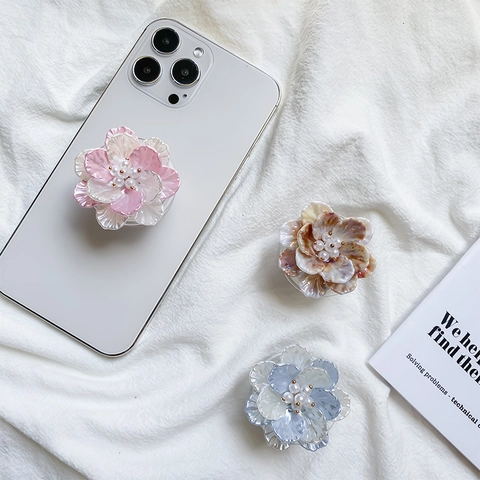 Supporto Telefono Fiore Lustro Conchiglia Resina Impugnatura Perla Artificial Supporto Pieghevole Scrivania Stile Ins Coreano