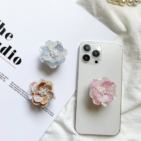 Supporto Telefono Fiore Lustro Conchiglia Resina Impugnatura Perla Artificial Supporto Pieghevole Scrivania Stile Ins Coreano