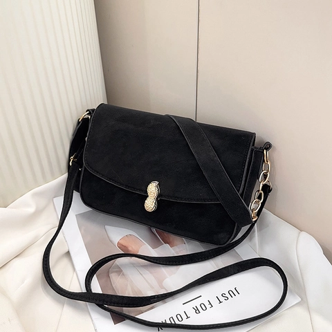 Bolso de Bandolera Retro de Cuero PU Esmerilado para Mujer Hebilla de Bloqueo de Cacahuate Bolso de Hombro Cuadrato
