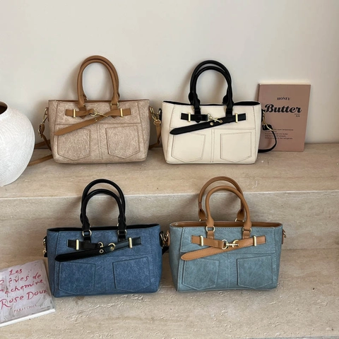 Vintage PU Leren Schoudertas Voor Dames Retro Kleurblok Handtas Met Handvat Contrast Stiksel Elegante Dagelijkse Tas