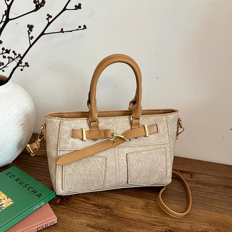 Sac à Épaule en Cuir PU Patchwork pour Femmes Grande Capacité Sac à Main Décontracté Minimaliste Carré Tote Bag Avec Poches