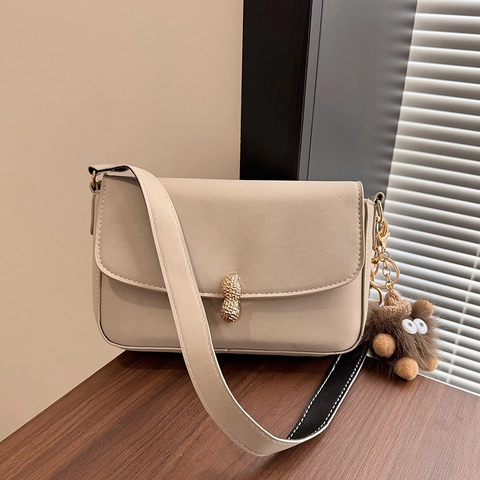 Bolso Cuadrado Pequeño para Mujer en Cuero PU con Hebilla de Cacahuete Dorada Bolso de Hombro con Solapa para el Diario