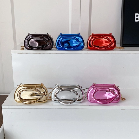 Mirror Acrylic Evening Clutch Bag Metallic Glossy Irregular Chain Shoulder Handbag For Women Party Wedding