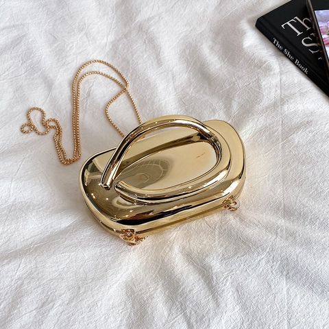 Mirror Acrylic Evening Clutch Bag Metallic Glossy Irregular Chain Shoulder Handbag For Women Party Wedding