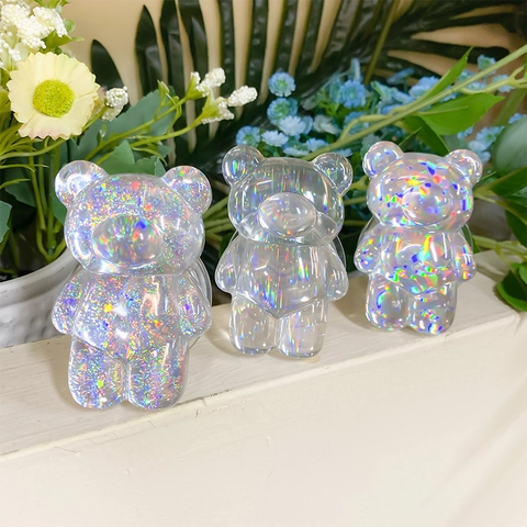 Support De Poignée De Téléphone Ours Mignon Holographique Laser Paillettes Extensible Support De Bureau Style Ins Coréen
