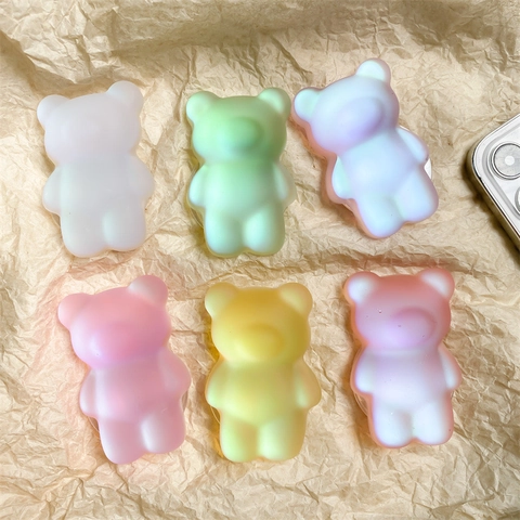 Beer Telefoonhouder Iriserend Mat Hars Luchtkussen Griptok Opvouwbaar Desktop Houder Cartoon Gummybeertje Stijl