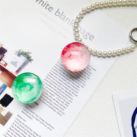 Crystal Glass Phone Griptok Expanding Stand Laser Starry Sky Marble Pattern Heart Round Shape Desktop Holder