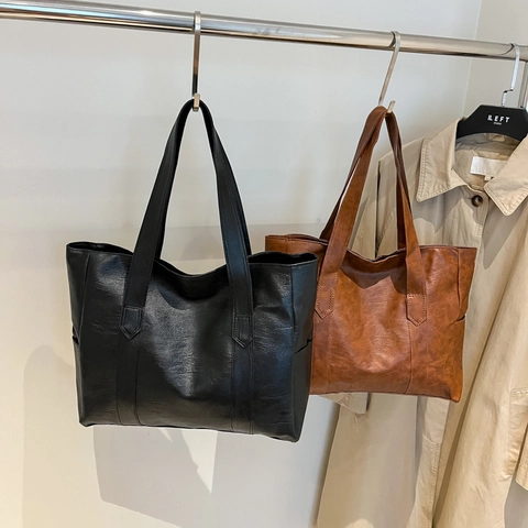 Borsa Tote Grande In Morbida Pelle PU Texture Vintage Borsa A Spalla Minimalista Per Donna Pendolare Quotidiana Versatile