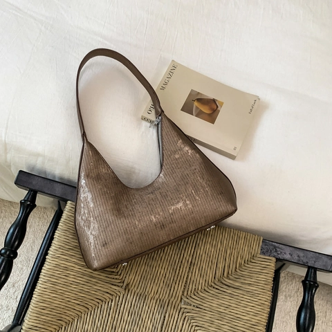 Borsa Sottobraccio Hobo Retrò Sofisticata Minimalista In Pelle PU Texture Metallica Borsa A Spalla Mezzaluna Per Donna