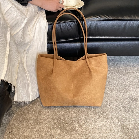 Minimalistische Große PU Wildleder Matte Tote Bag Für Frauen Tägliches Pendeln Achsel Schultertasche