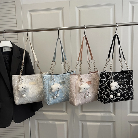 Dames Ster Geborduurde Tragetasche Met Wolkenhanger Mode Grote Capaciteit Schoudertas Ketting Riem Handtas Forenzentas