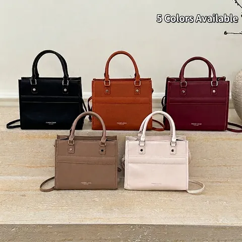 Women Tote Bag PU Leather Litchi Pattern Large Capacity Handheld Shoulder Crossbody Commuter Minimalist Retro Handbag