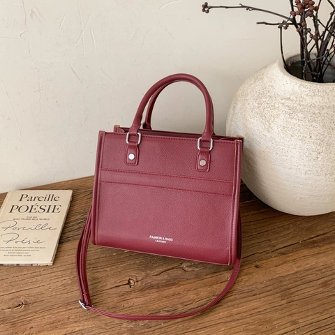 Women PU Leather Litchi Texture Tote Handbag Shoulder Bag With Top Handle Removable Strap Retro Minimalist Commute